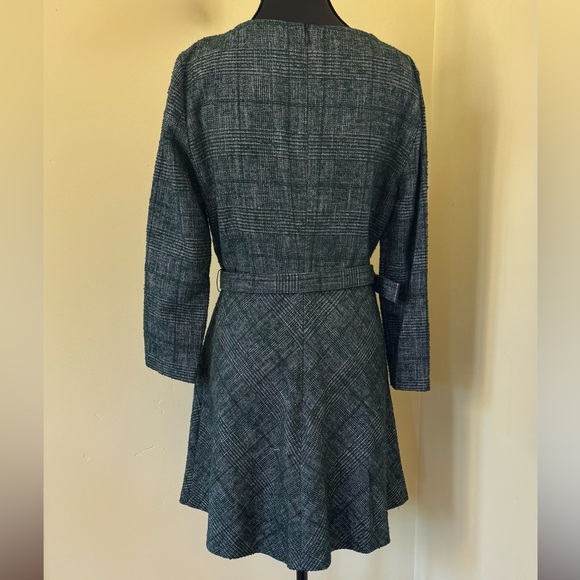 Zara Tweed Belted Fit & Flare Cropped Sleeve Mini Short Dress, Forest Green, Med - Picture 8 of 15